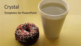  Presentation with donut and coffee - Colorful presentation enhanced with resturant - coffee and colored sprinkled donut backdrop and a yellow colored foreground