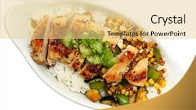  Presentation with chicken poultry farm white layer - PPT layouts enhanced with resturant - seared chicken and tomatillo salsa background and a  colored foreground