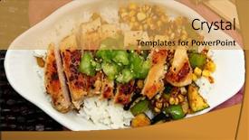  Presentation with chicken - Beautiful PPT layouts featuring resturant - seared chicken and tomatillo salsa backdrop and a yellow colored foreground