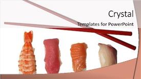  Presentation with white red employees - Slide deck with resturant - sushi and red chopsticks background and a  colored foreground