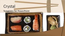  Presentation with chopsticks - Audience pleasing PPT theme consisting of resturant - sushi plates with chopsticks backdrop and a  colored foreground