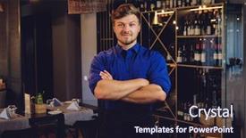  Presentation with restaurant waiter - Theme consisting of resturant garson - cheerful waiter in modern restaurant background and a  colored foreground