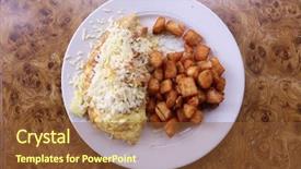  Presentation with empty of wood table top - Beautiful presentation theme featuring resturant menu - omelet 3 egg omelet backdrop and a tawny brown colored foreground