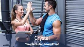  Presentation with coach - Beautiful presentation theme featuring results - female coach giving high five backdrop and a ocean colored foreground