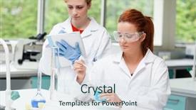  Presentation with laboratory - Presentation featuring results dropped - science students doing an experiment background and a  colored foreground