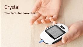  Presentation with diabetes digital - PPT theme having results dropped - woman using digital glucometer background and a lemonade colored foreground