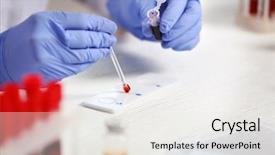  Presentation with blood - Slides with results dropped - woman working with blood sample background and a white colored foreground
