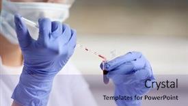 Presentation with blood - Slide deck enhanced with results dropped - woman working with blood sample background and a light blue colored foreground