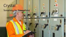  Presentation with power plant - PPT theme with results of measurements in power background and a coral colored foreground