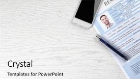  Presentation with resume - Presentation theme featuring resume and phone on wooden background and a white colored foreground