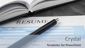  Presentation with resume - Slide set with resume-with-pen-and-notebook background and a light blue colored foreground