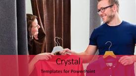  Presentation with clothes shop - Beautiful PPT theme featuring retail change - couple trying clothes in shop backdrop and a  colored foreground