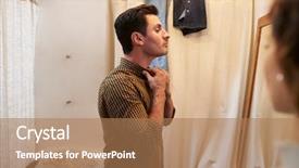  Presentation with room - PPT theme having retail change - woman watches her partner trying background and a coral colored foreground