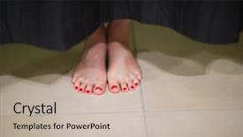  Presentation with behind curtain - Cool new PPT theme with retail change - womans feet behind changing room backdrop and a soft green colored foreground
