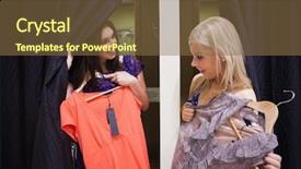  Presentation with women boutique - Cool new PPT theme with retail change - women standing in a changing backdrop and a tawny brown colored foreground