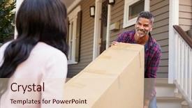  Presentation with retail - Slide set having retail housing - couple carrying big box purchase background and a lemonade colored foreground