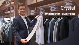  Presentation with customer perception - Colorful PPT layouts enhanced with retail management - young customer in a store backdrop and a tawny brown colored foreground