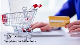  Presentation with toko online - PPT layouts having retail marketing - businesswoman buying online using plastic background and a light blue colored foreground