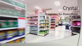 Presentation with motion - Colorful slide deck enhanced with retail marketing - empty supermarket aisle motion blur backdrop and a light gray colored foreground