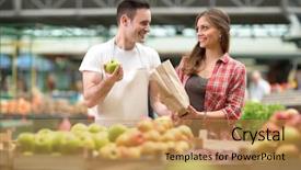  Presentation with market structure - Beautiful presentation theme featuring retail marketing - smile salesman presentation produces backdrop and a yellow colored foreground