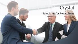  Presentation with hand shake telephone - PPT layouts consisting of retail meeting - sign of cooperation background and a  colored foreground