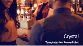  Presentation with beer bar pub tap counter - Presentation theme featuring retail meeting - smiling friends interacting at counter background and a navy blue colored foreground