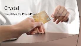  Presentation with retail - Cool new presentation design with retail operasation - customer giving credit card backdrop and a  colored foreground