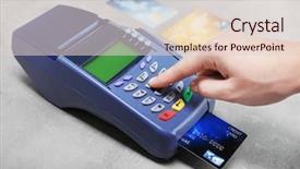  Presentation with credit card - Presentation theme featuring retail operasation - hand using bank terminal background and a lemonade colored foreground
