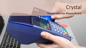  Presentation with rock band hands - Presentation design featuring retail operasation - hands using bank terminal background and a  colored foreground