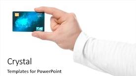  Presentation with credit card - Amazing slide deck having retail operasation - man holding credit card backdrop and a  colored foreground
