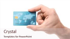  Presentation with credit card icon - PPT layouts having retail operasation - man holding credit card background and a  colored foreground