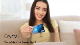  Presentation with online shopping - Cool new presentation theme with retail operasation - young woman shopping online backdrop and a  colored foreground