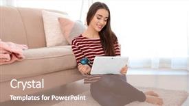 Presentation with earn money for shopping online - Colorful theme enhanced with retail operasation - young woman shopping online backdrop and a  colored foreground
