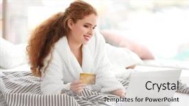  Presentation with retail - Presentation enhanced with retail operasation - young woman shopping online background and a  colored foreground