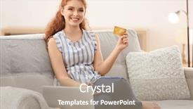  Presentation with cashback online shopping - Colorful PPT theme enhanced with retail operasation - young woman shopping online backdrop and a  colored foreground