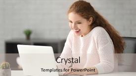  Presentation with earn money for shopping online - PPT theme with retail operasation - young woman shopping online background and a  colored foreground