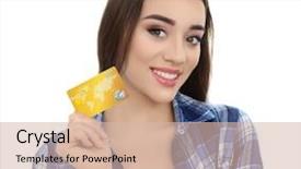  Presentation with retail - Audience pleasing presentation theme consisting of retail operasation - young woman with credit card backdrop and a  colored foreground