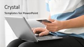  Presentation with retail - Presentation with retail operasation - young woman with credit card background and a white colored foreground