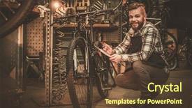  Presentation with mechanic - Audience pleasing PPT theme consisting of retail planning - stylish bicycle mechanic making notes backdrop and a tawny brown colored foreground