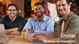  Presentation with meeting - Presentation theme featuring retail planning - three male fashion designers background and a tawny brown colored foreground