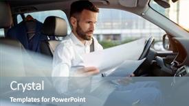  Presentation with paperwork - Colorful PPT theme enhanced with retail safety - serious manager man working backdrop and a light blue colored foreground