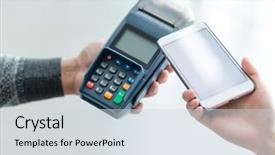  Presentation with pay - PPT theme enhanced with retail safety - woman using cellphone to pay background and a lemonade colored foreground