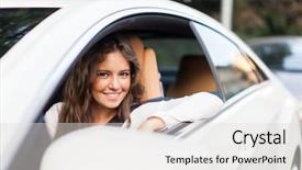  Presentation with driving - Theme enhanced with retail safety - young woman driving her car background and a light gray colored foreground