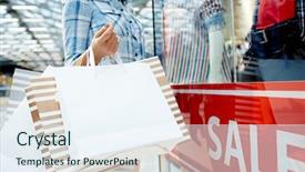 Presentation with mall - Theme featuring retail sales - female shopper holding paperbags while background and a sky blue colored foreground