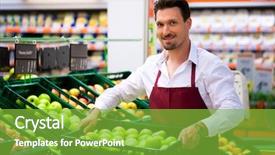  Presentation with supermarket - Amazing PPT theme having retail sales - man in supermarket as shop backdrop and a seafoam green colored foreground