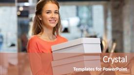  Presentation with retail store - PPT layouts with retail seller - sale shopping and people concept background and a coral colored foreground