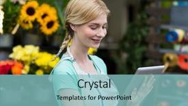  Presentation with digital multimeters - Slides having retail seller - smiling female florist using digital background and a  colored foreground