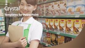  Presentation with supermarket - Presentation design enhanced with retail services - female sales clerk working background and a  colored foreground