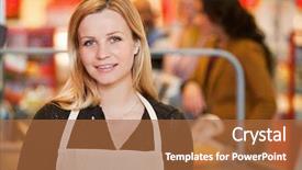  Presentation with retail store - Audience pleasing PPT layouts consisting of retail services - portrait of a shop owner backdrop and a red colored foreground