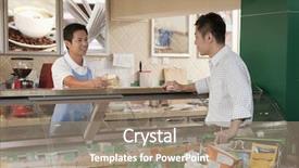  Presentation with service is sales - Cool new theme with retail services - sales clerk assisting man backdrop and a gray colored foreground